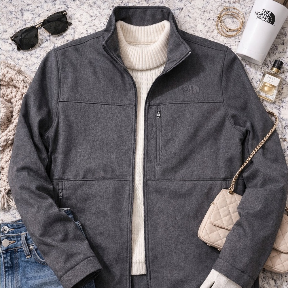 The North Face Women’s Large Heather Gray Soft Shell Jacket Fleece Lined